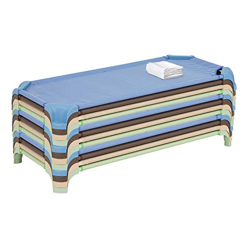 Image of Sprogs Deluxe Heavy-Duty Childrens Standard 52 inchL Stackable Daycare Cot with Easy Lift Corners Cots for Preschool Kids Sleeping, Resting, and Naptime, SSPG-16139-AN-24PK, Natural Colors (Pack of 24)