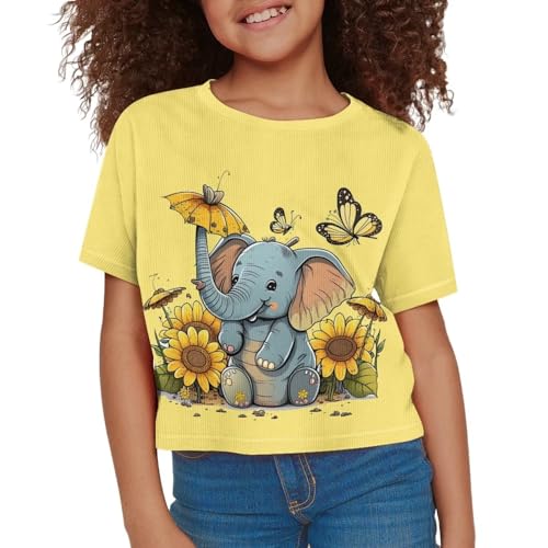 Image of Girls Summer Crop Top Outfits Short Sleeve T Shirts Kids Cute Clothes Tees Blouse