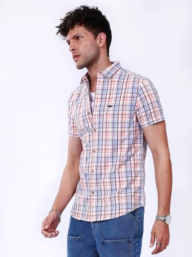 Image of The Indian Garage Co Men Slim Fit Checkered Half Sleeves Cutaway Collar Casual Shirt