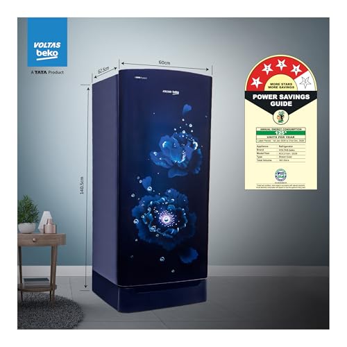 Image of Voltas Beko, A Tata Product 183 L, 4-Star Single Door Direct Cool Refrigerator with Fresh Box Technology (2026 Model, RDC215A / 4W0FBR0M0B00GO, Fairy Flower Blue, Base Drawer)