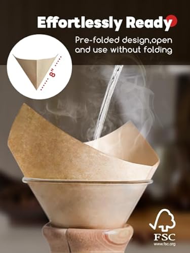 Bake Choice Pre-folded Natural Unbleached Coffee Filters - 50 Pack, Compatible with Pour-Over Coffee Makers
