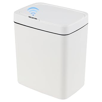 4 Gallon Plastic Automatic Bathroom Trash Can with Lid, 15 L, White