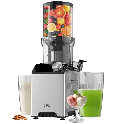 WHUTO Cold Press Juicer, Wide Feed Chute Juicer Machines, Stainless Steel Slow Masticating Juicers Easy to Clean, Vegetables & Fruits Juice Extractor, High Juice Yield, Black Auger