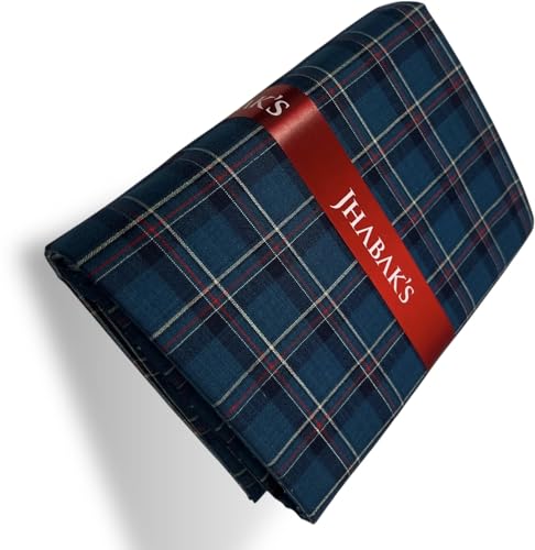 Image of JHABAK'S Cotton Blend Unstitched Checkered Fabric for Men - 2.35m Shirt Piece / 3m Kurta Piece - Width 36 Inches