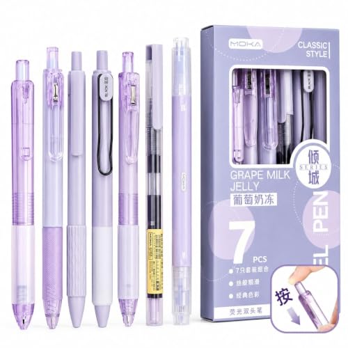 Image of PAXCOO Pastel Purple Gel Pen Set 7 PCS, Aesthetic Writing Kit with Gel Pen, Smooth Writing Black Ink Pens,Cute Kawaii Smooth Writing Gel Pens for School,Office, Journaling & Study Stationery Supplies