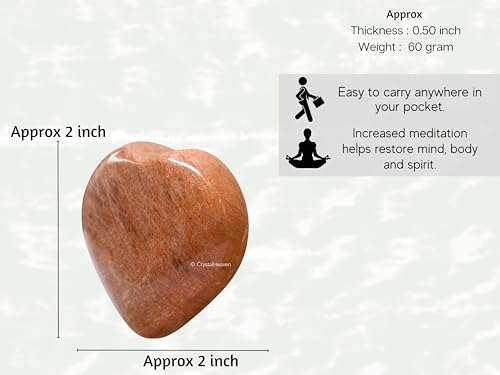 Image of Certified Peach Moonstone Crystal Heart Palm Pebbles Stones for Anxiety Stress Relief Massage - AAA Grade Original Healing Gemstone Agate Heart Palm Stone for Yoga Meditation Spiritual