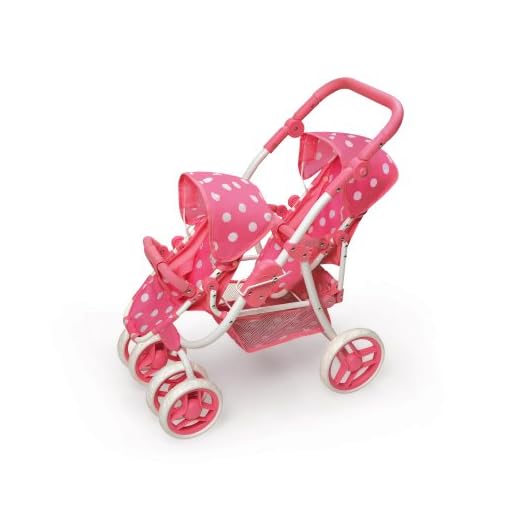 Badger Basket Toy Double Doll Stroller with Reversible Seats for 16 inch Dolls - Pink/Polka Dot