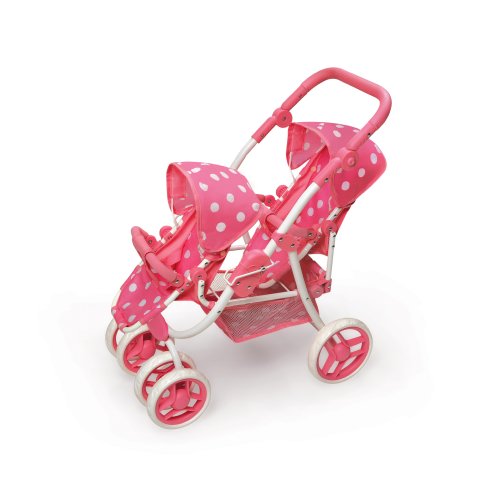 Badger Basket Polka Dot Reversible Double Doll Stroller for 16-Inch Dolls - Pink/Polka Dots with Removable Seats by Badger Basket - Used condition - US$39.64