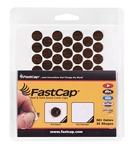 FastCap - Tapas para Agujeros de Tornillos, 9/16" (14mm) Pegatinas - Carpintería Profesional y Gabinetes - Una Lámina (53 Tapas) - PVC con Veta de Madera, Color Imperial Walnut miniatura 1
