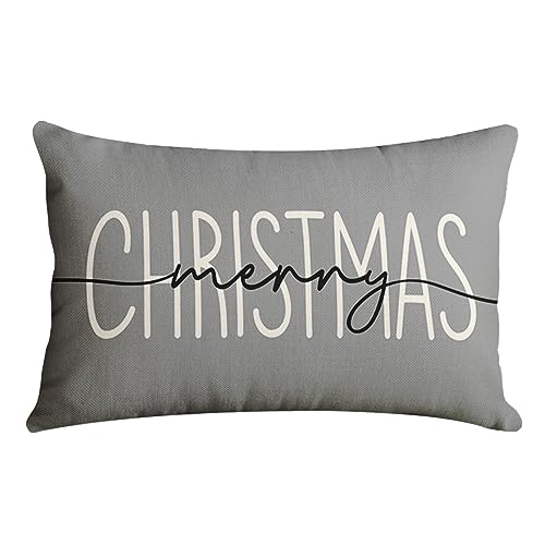 Sanwarm Throw Pillow Cover Home Decor Merry Christmas Red Vintage Green Pillow Case Decorative 12 x 20 Inches Cushion Couch Sofa Pillowcase
