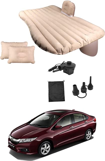 AYW (ALL YOU WANT) Car Back Seat Air Inflation Bed Universal Air Couch with Two Air Pillows, Air Pump and Repair Kit for Honda City 2018 Universal for All Models, Beige