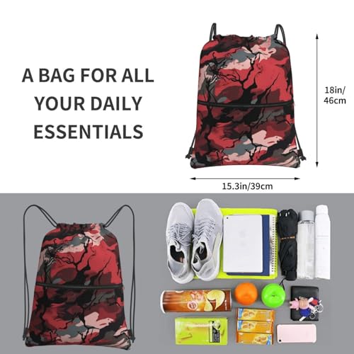 Drawstring Backpack Water Resistant String Bag Red camouflage Sports Sackpack Gym Sack for Men Women3