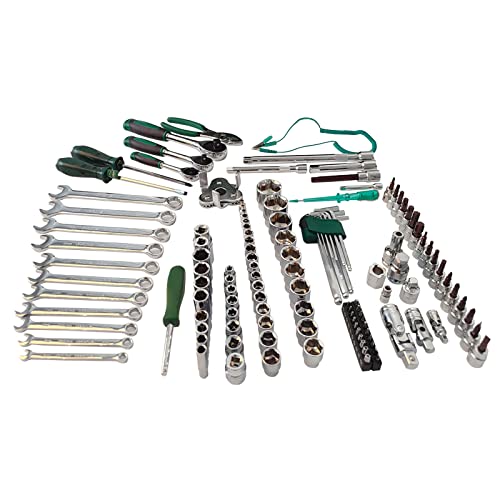 Lfgud 124-Piece Mechanics Tool Set, 1/2" 1/4" & 3/8" Drive Socket Tool Set - Including Ratchet Set Metric Sockets Wrenches Sets, For Auto Repair Machine Repair Inspection & Assembly #TOP4