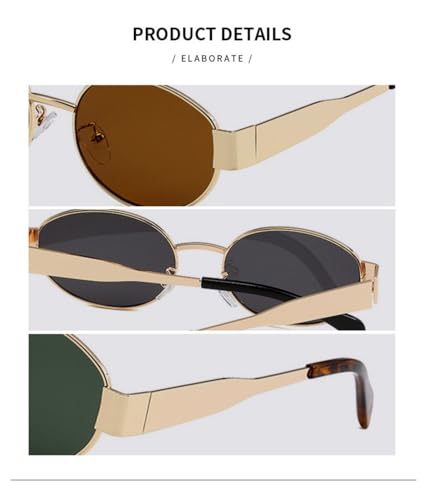 4 Pieces Retro Oval Sunglasses for Women Men 90s Trendy Gold Metal Frame Sun Glasses Small Round Classic Shades3