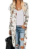Elapsy Fall Winter Casual Cozy Knit Open Front Red Floral Long Knit Cardigan for Women Sweater Light
