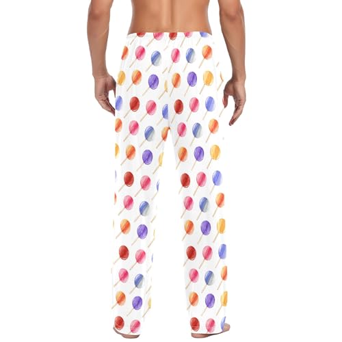 Mens Cotton Pajama Pants Sleep Lounge Pj Bottoms Sleepwear with Pockets Drawstring S Lollipop3