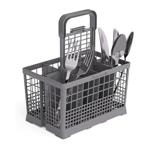 Cesta universal cubiertos para lavavajillas, Cesta cubiertos lavaplatos, Cesto lavavajilla universal, 24.1 x 13.4 cm, Asa desmontable, Compatible con Bosch Siemens Neff, AEG Gorenje Privileg