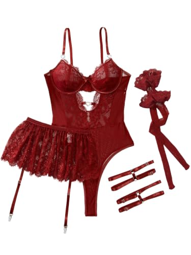 Image of Lilosy Sexy Lingerie Set 3 Piece Women Corset Bodysuit Skirt