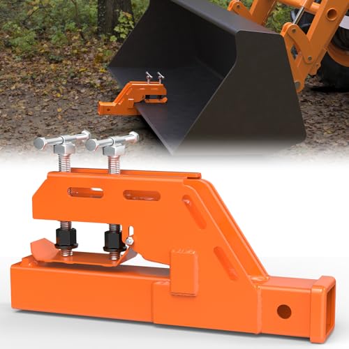 New Upgraded Tractor Clamp on Trailer Hitch Orange Clamp-on Tractor Bucket Hitch 2 Ball Mount Receiver Adapter for Kubota Tractor Bucket Bucket Trailer Hitch Attachment Accessories
