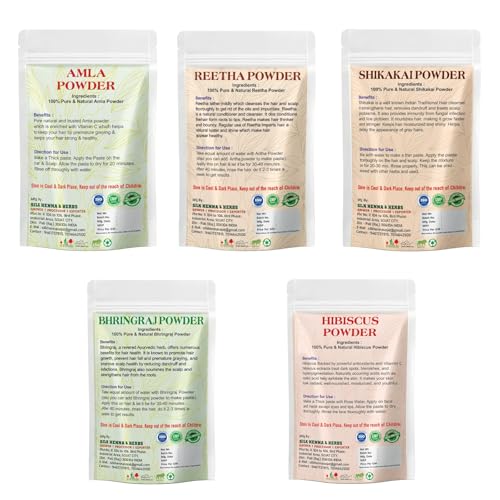 Image of Amla Reetha Shikakai Bhringraj Hibiscus Powder 500g | for Hair Growth | Natural Hair Cleanser Soft and Shiny Hair Care Powder | For Men and Women