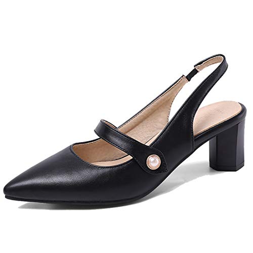 MAVMAX Women's Pointed Toe Mary Jane Slingback Block Mid Heel Pumps