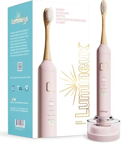 Lumineux Elektrische Zahnbürste für Erwachsene – Bambusköpfe – in Blüte – inklusive 2 superweichen Bambus-Zahnbürstenköpfen, Ladestation & USB-Ladekabel – wiederaufladbar