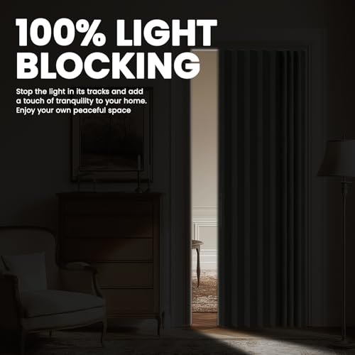 Image of AJAZZ 100% Blackout Accordion Door Invisible Folding Doors Interior Magnetic Door Curtain for Bedroom Living Room Kitchen Doors Curtains Sets Included Tracks (1Panel, 53W x 79 L, Grey)