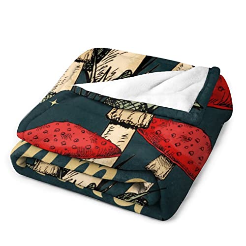 Mercuryelf Custom Mushroom Throw Blanket - Soft, Fuzzy & Warm - 60x80 Inches Flannel Blankets for Bed, Couch - Black Novelty Throws Gift for Adults
