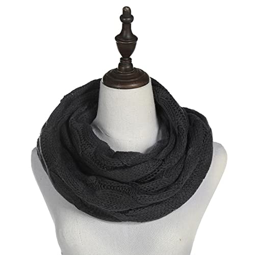 SUYGGCK Écharpe en Hiver Femmes Couleur Solide Cable Trièce Laine Snood Infinity Scarpe Winter Neck Colon Plus Chaud Collier Cercle Cercle-Black,One Size