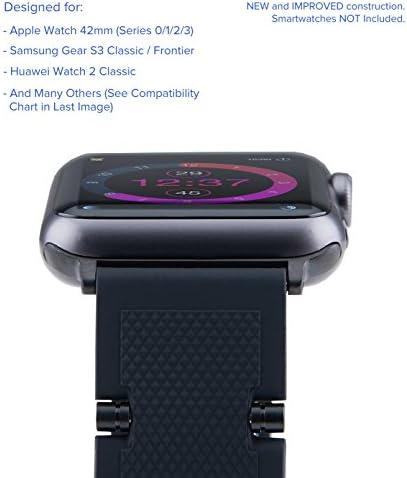 Truffol Crowns 22mm Soft Silicone Rubber Sport Band for Apple Watch 42mm, Samsung Gear S3 Frontier & Classic, Huawei Watch 2 Classic - Replacement Quick Release Watch Strap (Black/Black)