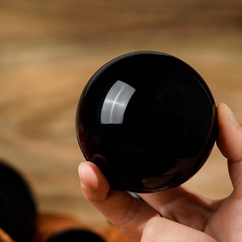 Black Obsidian Stone Sphere, Polished Crystal Ball Decoration for Home & Office,40~50mm