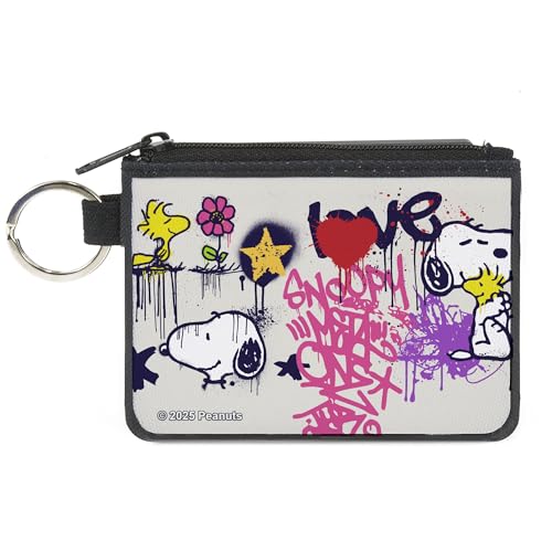 Buckle-Down Peanuts Wallet, Coin Purse, Peanuts Snoopy and Woodstock Graffiti Collage Multi Color, Canvas