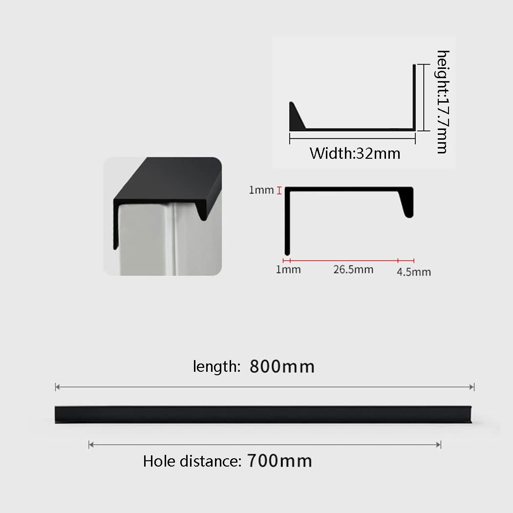 Czarne ukryte uchwyty Niewidoczna gałka do szafy Szafka kuchenna 2 sztuki ，Ukryte uchwyty do drzwi(Hole distance 700mm)