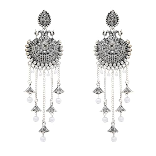 I Jewels Ethnic Silver Oxidised Dangle Earrings For Women