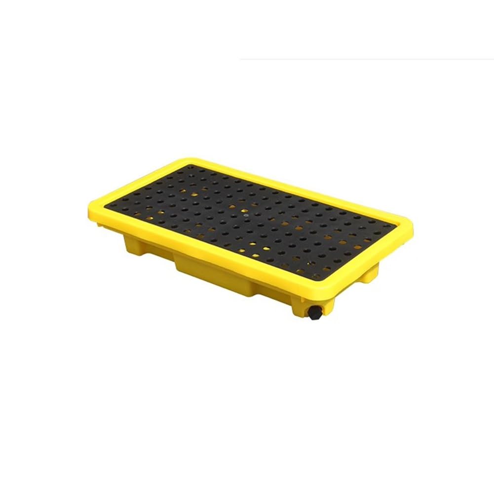 Modulare Auffangwanne Für Ölfässer Mit Ablauf Und Gabelstapleraufnahmen, Industrieller Rost Für 20-Liter-Farbeimer Und Chemikalienbehälter, Gelb, 20 L / 66 X 36 X 12 cm