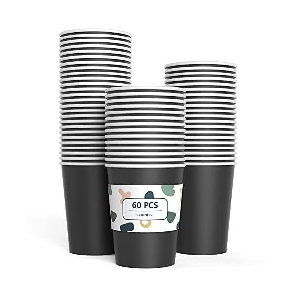 60 Piezas Vasos de Papel Negro Tazas de Fiesta Desechables Vasos Carton de Biodegradables y Compostables para Fiestas…