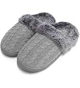 Kattmas Warm Knit Fuzzy House Slippers for Women Comfy Wool-Like Lined Chenille Slippers with Mem...