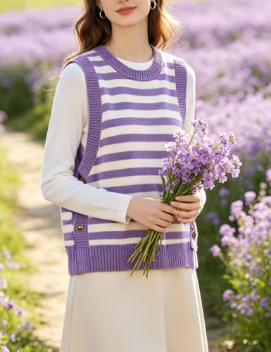 Image of HangNiFang Women's Round Neck Sleeveless Pullover Ribbed Knit Sweater Vest