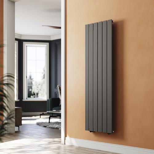 SUNXURY Radiador plano antracita 1600 x 460 mm radiador para cuarto de baño diseño vertical de una sola pieza radiador de panel de baño conexión central