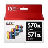 ejet Compatible Cartouches d'encre Remplacement pour Canon PGI-570 CLI-571 XL pour MG5750 TS5050 MG5700 MG5751 MG5753 MG6800 MG6850 TS5053 TS5055 TS6050 (PGBK Noir Cyan Magenta Jaune, 15-Pack)