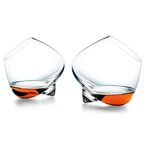 DASJD Bicchieri Whisky per Liquore, Tumbler Rum Bicchiere Vino, Stile Classico Bicchieri Vino Senza Stelo Rotanti per Bere Bourbon, Scotch, Cocktail, Cognac, Tequila, Irish, Brandy,2pcs