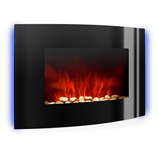 Klarstein Lausanne Chimenea eléctrica - Virtual, Simulación llamas, LED, Silenciosa, 1000-2000W, Función DIMM, Control remoto, Montaje pared, Frente de cristal, Negro