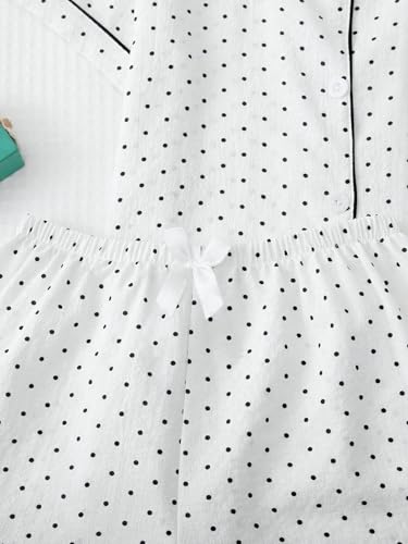 Image of Remidoo Women's Polka Dot Pj Set Short Sleeve 2 Piece Button Up Pajamas Sleepwear White Medium