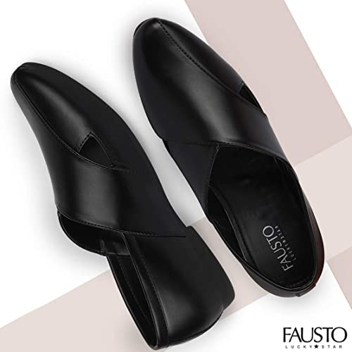 FAUSTO Men's Ethnic Criss Cross Slip On Juttis and Mojaris for Wedding|Party|Occasions|Fashion|Stylish|Outdoor|Indoor|Lightweight|Shoes with Anti Skid Sole (6-12 UK)
