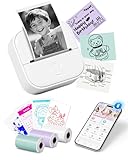 Mini Thermodrucker Aufkleber Drucker - T02 Tragbare Thermodrucker Bluetooth Fotodrucker, Lerngrafiken für Kinder, Gymnasiasten, Universitätsstudent,Mini Drucker mit 3 Rollen Thermopapier Selbstklebend