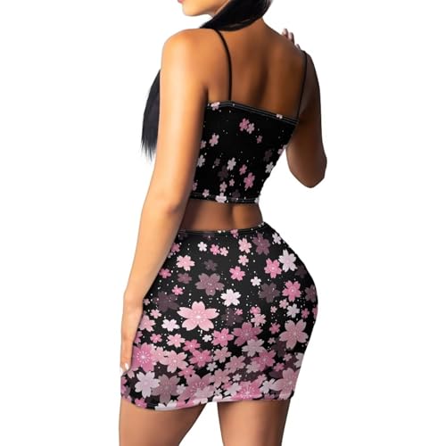 Image of Biyejit Women's 2 Piece Summer Outfits Spaghetti Strap Crop Tops and Bodycon Mini Skirt Dress Set Plus Size S-4XL