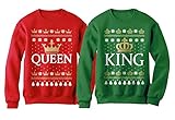 King & Queen Matching His & Hers Crown Ugly Christmas Couples Set Sweatshirt Queen Red Medium / King...