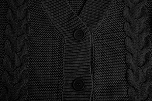 Image of Apbondy Girls Cable Knit Cardigans Button Down Long Sleeve Chunky Sweater Outerwear Black