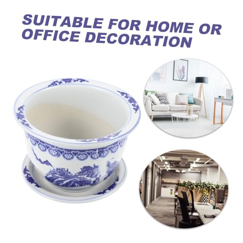 Pot de fleurs en céramique simple rond intérieur extérieur avec plateau