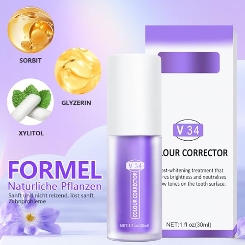 Zahnpasta Weisse Zähne,Purple Teeth Whitening Toothpaste,Zahnfleckenentfernung,Zahnfleisch Reparatur,Frischer Atem